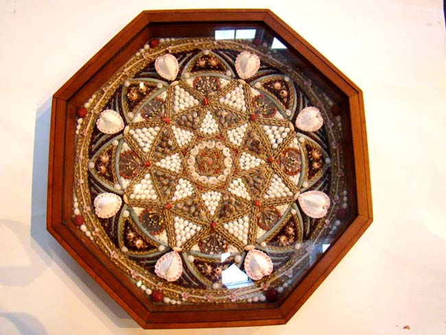 A wonderful contemporary Sailor's valentine entitled "Gothic Window" by Cape Cod award winning artist Gregg Roberts